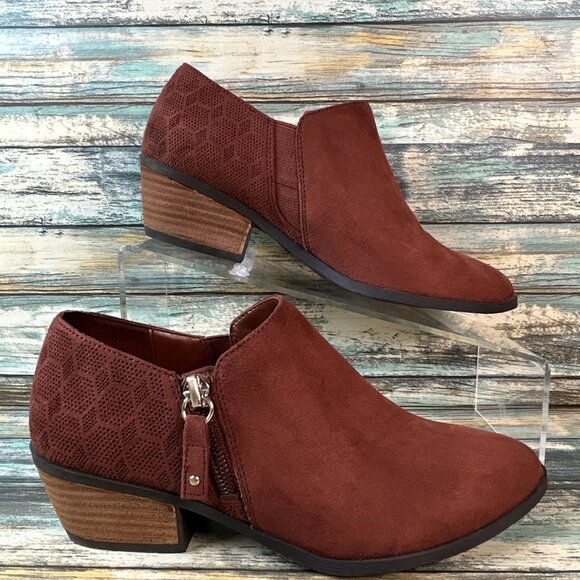 Dr Scholl's Ankle Booties Size 6M Brief Brown Zip Block Heel Memory Foam Comfort - Picture 1 of 10